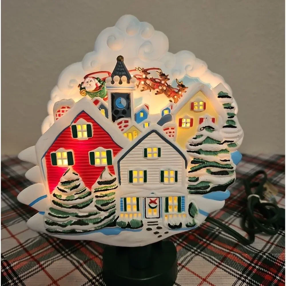 Bradford Lighted Rotating Action Santa & Reindeer Treetop/Tablepiece Decor